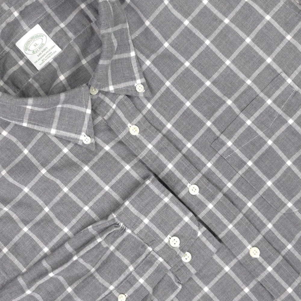 Brooks Brothers Shirt Mens XL Gray Plaid Long Sleeve‎ Milano Slim Button Down